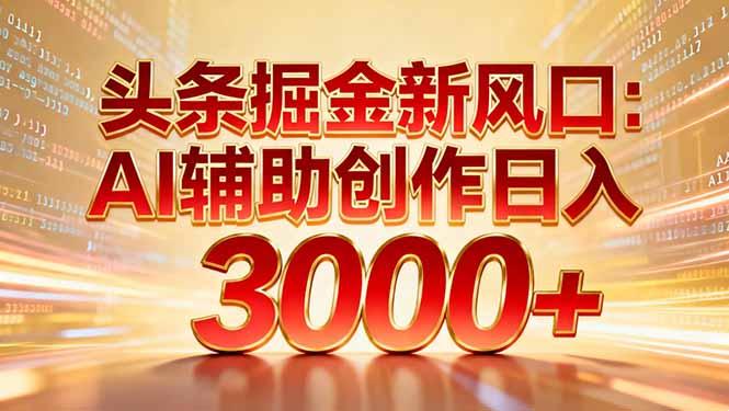 头条掘金新风口:AI辅助创作日入3000+,矩阵玩法当天启动隔天见效-三零资源