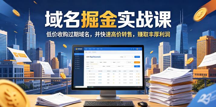 域名交易掘金实战课,低价收购过期域名,并快速高价转售,賺取丰厚利润【原创双语字幕】-三零资源