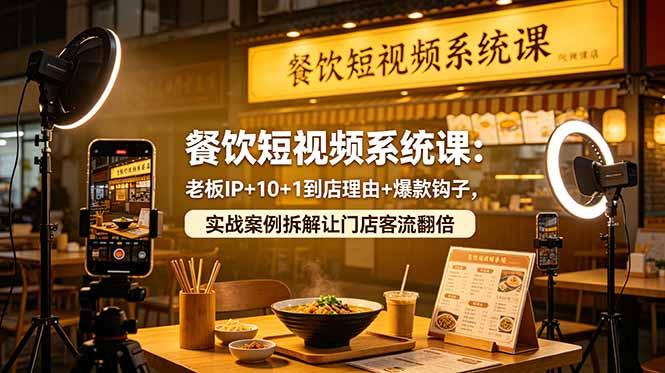 餐饮短视频系统课：老板IP+10+1到店理由+爆款钩子，实战案例拆解让门店客流翻倍-三零资源