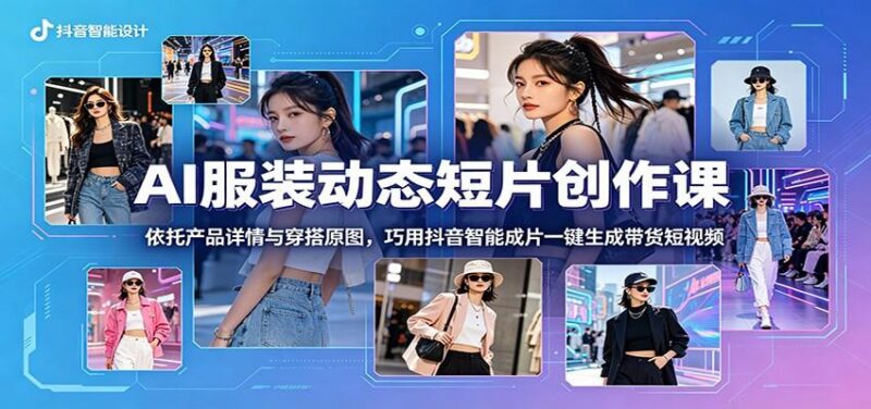 AI服装动态短片创作课：依托产品详情与穿搭原图，巧用抖音智能成片一键生成带货短视频-三零资源