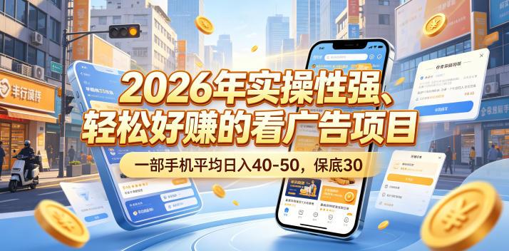 2026年实操性强、轻松好賺的看广告项目,一部手机平均日入40-50,保底30米【揭秘】-三零资源