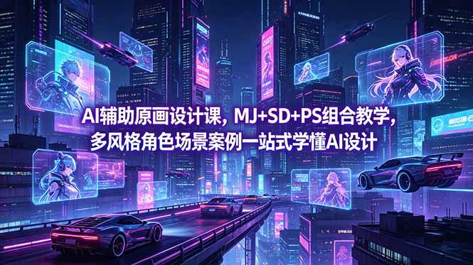 AI辅助原画设计课,MJ+SD+PS组合教学,多风格角色场景案例一站式学懂AI设计-三零资源