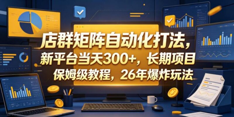 店群矩阵自动化打法,新平台当天300+,长期项目,保姆级教程,26年爆炸玩法【揭秘】-三零资源