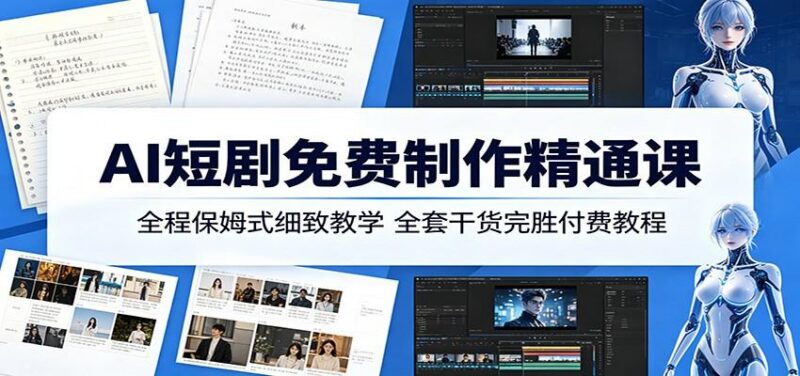AI短剧免费制作精通课：全程保姆式细致教学，全套干货完胜付费教程-三零资源