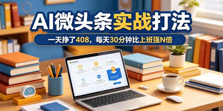 一天挣了408,AI微头条实战打法,每天30分钟比上班强N倍-三零资源