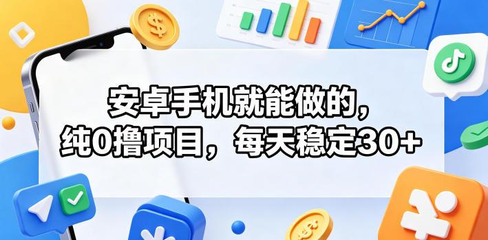 安卓手机就能做的，纯0撸项目，每天稳定30+-三零资源
