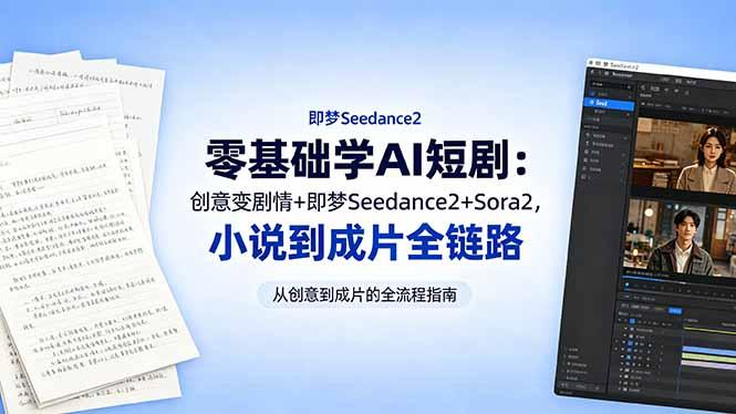 零基础学AI短剧:创意变剧情+即梦Seedance2+Sora2,小说到成片全链路-三零资源