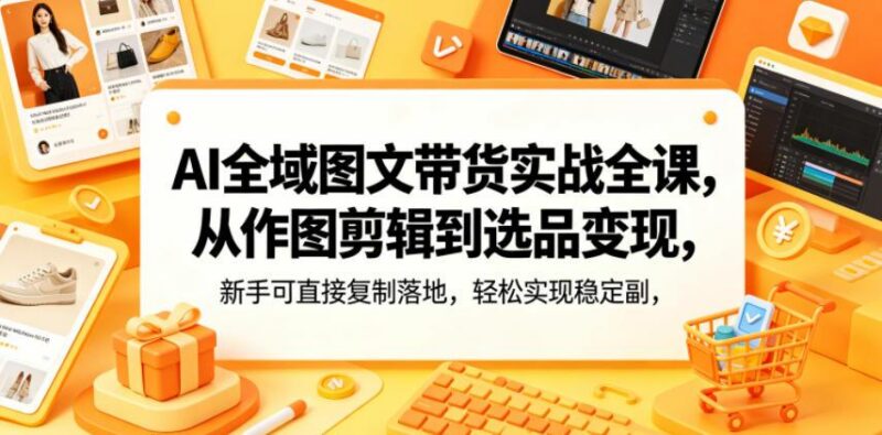 AI全域图文带货实战全课，从作图剪辑到选品变现，新手可直接复制落地，轻松实现稳定副业增收-三零资源
