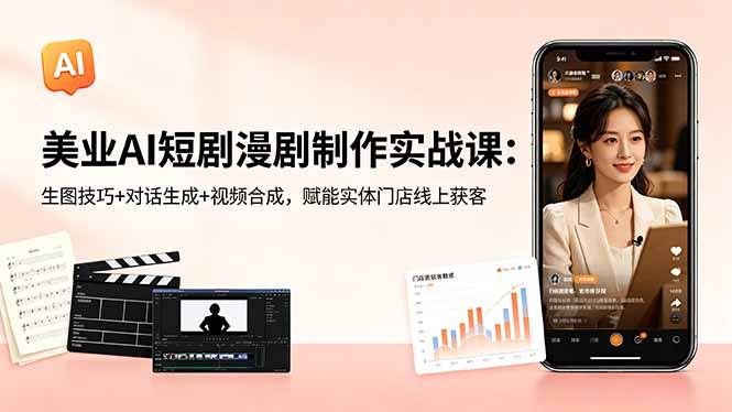美业AI短剧漫剧制作实战课:生图技巧+对话生成+视频合成,赋能实体门店线上获客-三零资源