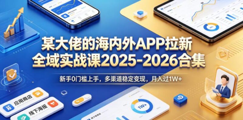 某大佬的海内外APP拉新全域实战课2025-2026合集,新手0门槛上手,多渠道稳定变现,月入过1W+-三零资源