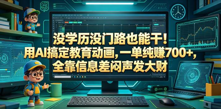 没学历没门路也能干！用AI搞定教育动画，一单纯賺700+，全靠信息差闷声发大财【揭秘】-三零资源