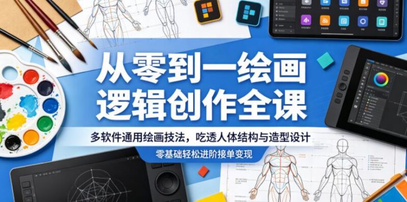 从零到一绘画逻辑创作全课，多软件通用绘画技法，吃透人体结构与造型设计，零基础轻松进阶接单变现-三零资源