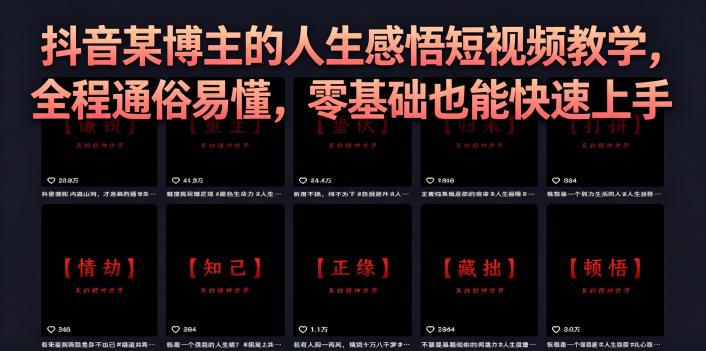 抖音某博主的灰太狼人生感悟短视频教学,全程通俗易懂,零基础也能快速上手-三零资源