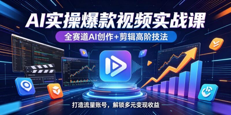 AI实操爆款视频实战课，全赛道AI创作+剪辑高阶技法，打造流量账号，解锁多元变现收益-三零资源