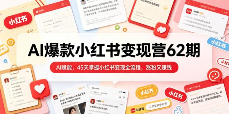 AI爆款小红书变现营62期2026年5月，AI赋能，45天掌握小红书变现全流程，涨粉又賺钱-三零资源