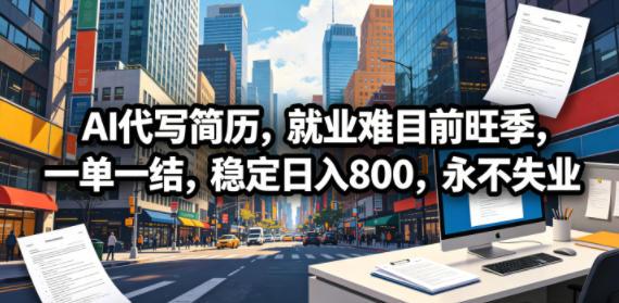 AI代写简历，就业难目前旺季，一单一结，稳定日入800，永不失业