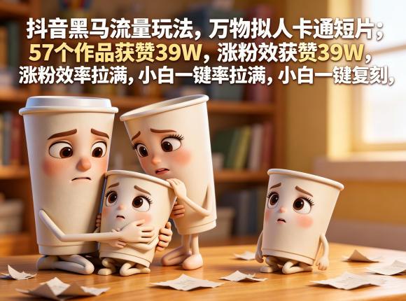 抖音黑马流量玩法,万物拟人卡通短片,57个作品获赞39W,涨粉效率拉满,小白一键复刻,保姆级拆解-三零资源