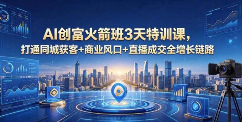 AI创富火箭班3天特训课,打通同城获客+商业风口+直播成交全增长链路,2026年4月新课-三零资源