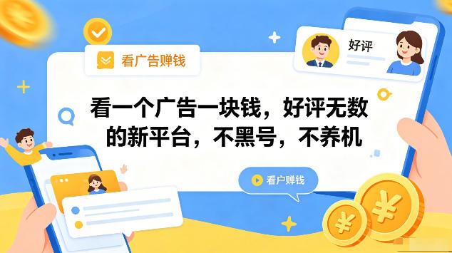 看一个广告一块钱，好评无数的新平台，不黑号，不养机，一部手机一天撸几十，可矩阵【揭秘】-三零资源