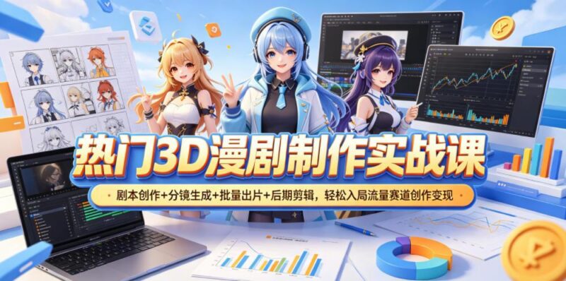 热门3D漫剧制作实战课,剧本创作+分镜生成+批量出片+后期剪辑,轻松入局流量赛道创作变现-三零资源