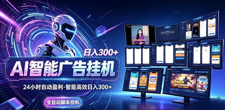 AI智能广告挂G项目,无需人工,单机稳定日入200+,可矩阵放大,24小时不间断刷广告賺收益【揭秘】-三零资源