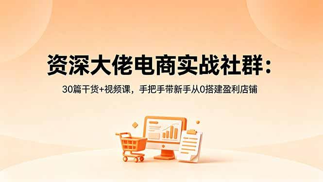 资深大佬电商实战社群:30篇干货+视频课,手把手带新手从0搭建盈利店铺-三零资源