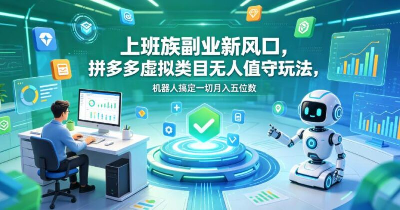上班族副业新风口，拼多多虚拟类目无人值守玩法，机器人搞定一切月入五位数【揭秘】-三零资源