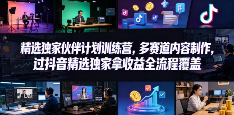 小豁食堂精选独家伙伴计划训练营,多赛道内容制作,过抖音精选独家拿收益全流程覆盖-三零资源