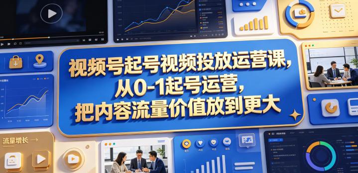 视频号起号视频投放运营课,从0-1起号运营,把内容流量价值放到更大-三零资源