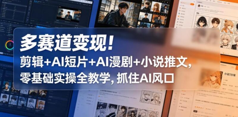 多赛道变现!剪辑+AI短片+AI漫剧+小说推文,零基础实操全教学,抓住AI风口-三零资源