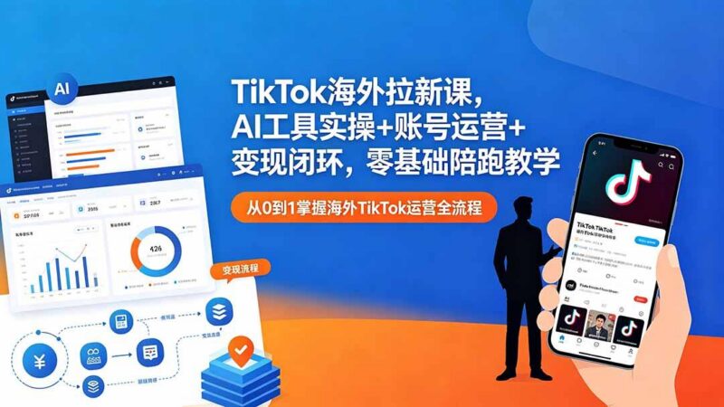 TikTok海外拉新课,AI工具实操+账号运营+变现闭环,零基础陪跑教学