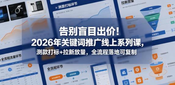 告别盲目出价!2026年关键词推广线上系列课,测款打标+拉新放量,全流程落地可复制-三零资源