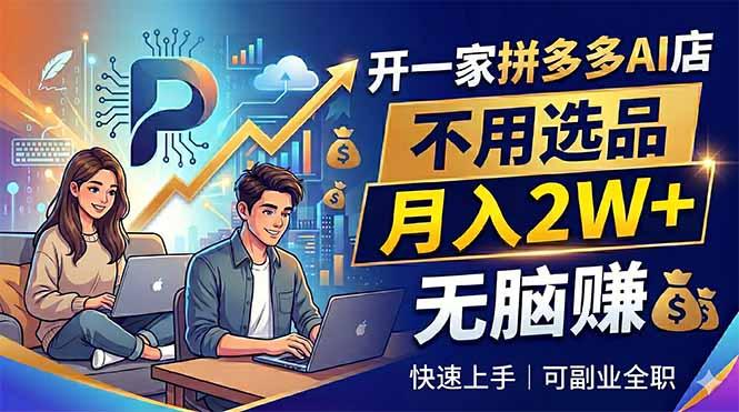 开一家拼多多AI店，不用选品，月入2W+，无脑赚，可副业全职-三零资源