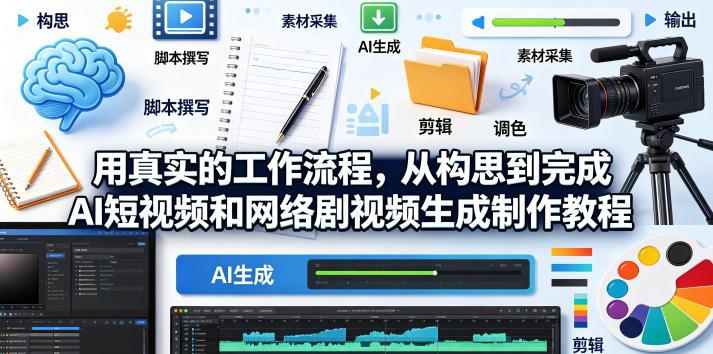 用真实的工作流程,从构思到完成AI短视频和网络剧视频生成制作教程-中英字幕-三零资源