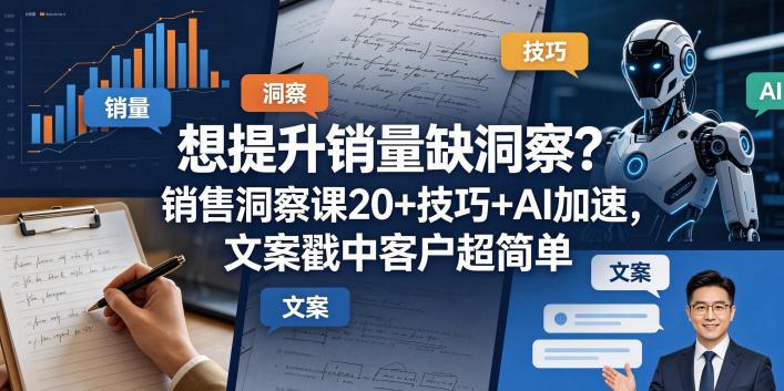 想提升销量缺洞察?销售洞察课20+技巧+AI加速,文案戳中客户超简单【原创双语字幕】-三零资源