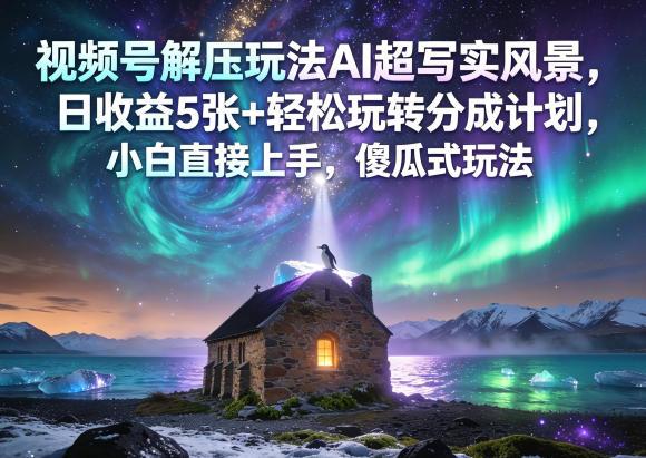 视频号解压玩法AI超写实风景,日收益5张+轻松玩转分成计划,小白直接上手,傻瓜式玩法-三零资源