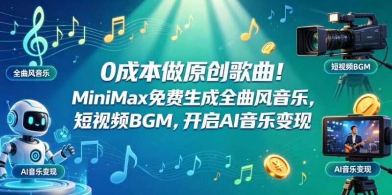 0成本做原创歌曲！MiniMax免费生成全曲风音乐，短视频BGM，开启AI音乐变现-三零资源