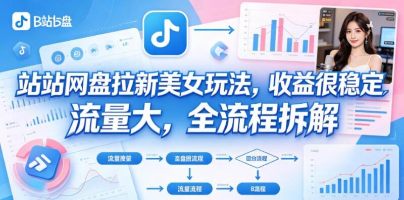 B站网盘拉新美女玩法,收益很稳定,流量大,全流程拆解-三零资源
