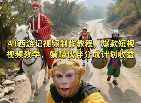 AI西游记视频制作教程,爆款短视频教学,躺賺伙伴分成计划收益-三零资源