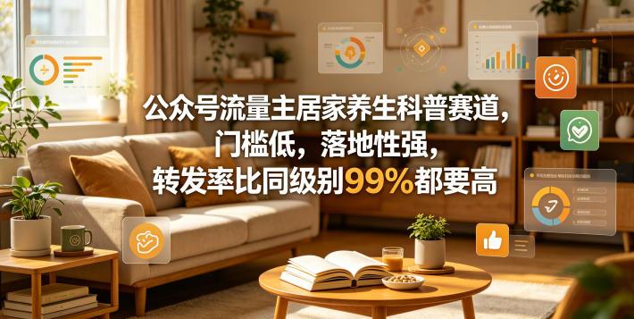 公众号流量主居家养生科普赛道，门槛低，落地性强，转发率比同级别99％都要高-三零资源