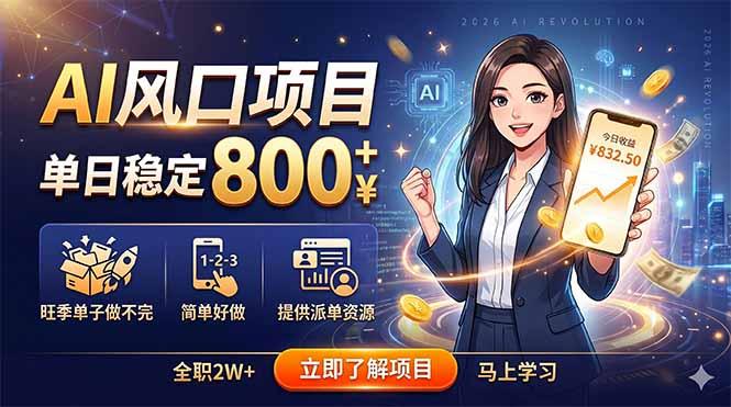 AI风口项目,单日稳定800+,旺季单子做不完,简单好做,提供派单资源-三零资源