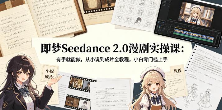 即梦Seedance 2.0漫剧实操课：有手就能做，从小说到成片全教程，小白零门槛上手-三零资源