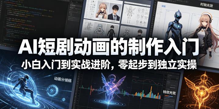 AI短剧动画的制作入门，小白入门到实战进阶，零起步到独立实操-三零资源