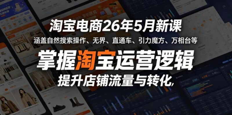 淘宝电商26年5月新课，涵盖自然搜索操作、无界、直通车、引力魔方、万相台等，掌握淘宝运营逻辑，提升店铺流量与转化-三零资源