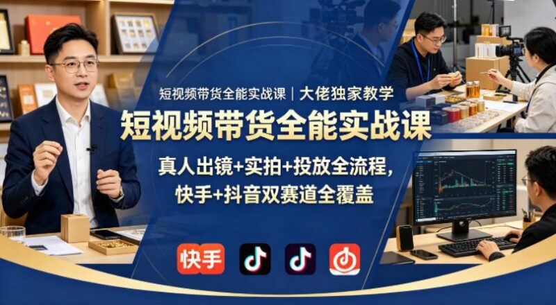 短视频带货全能实战课｜大佬独家教学，真人出镜+实拍+投放全流程，快手+抖音双赛道全覆盖-三零资源