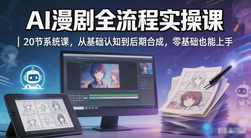AI漫剧全流程实操课|20节系统课,从基础认知到后期合成,零基础也能上手-三零资源