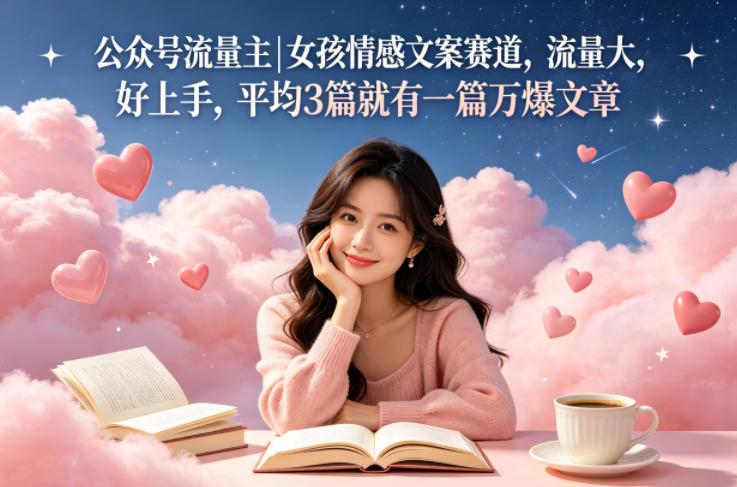 公众号流量主女孩情感文案赛道，流量大，好上手，平均3篇就有一篇万爆文章-三零资源