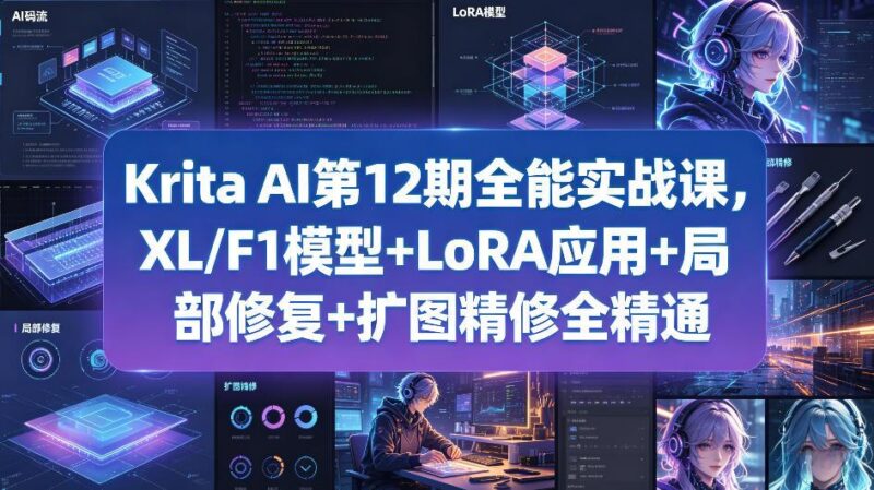 Krita AI第12期全能实战课,XL/F1模型+LoRA应用+局部修复+扩图精修全精通-三零资源
