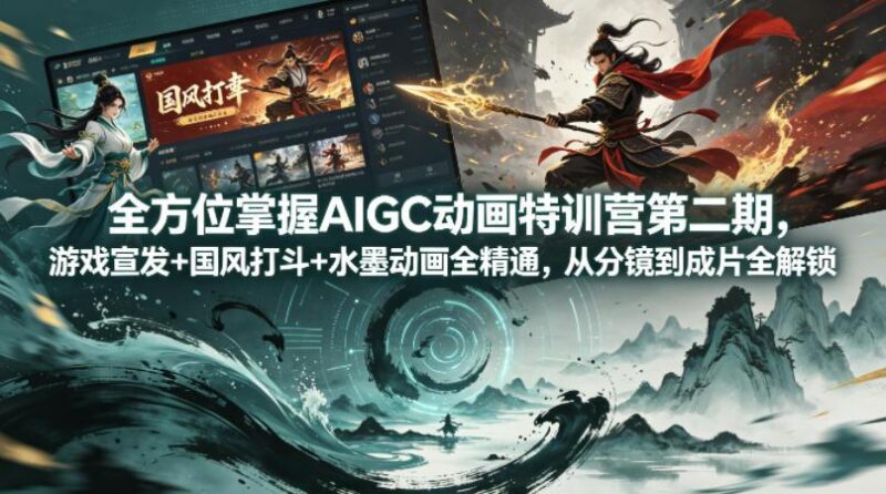 全方位掌握AIGC动画特训营第二期,游戏宣发+国风打斗+水墨动画全精通,从分镜到成片全解锁-三零资源