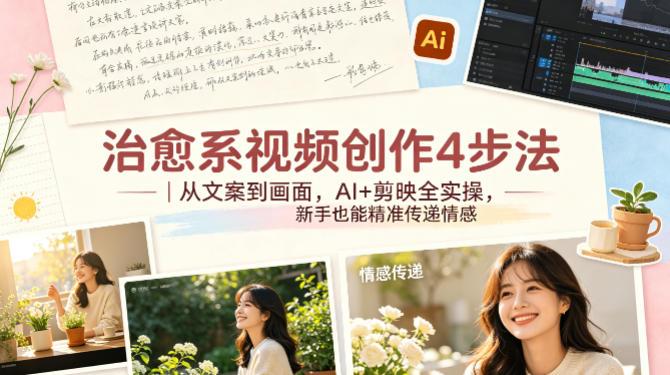治愈系视频创作4步法|从文案到画面,AI+剪映全实操,新手也能精准传递情感-三零资源
